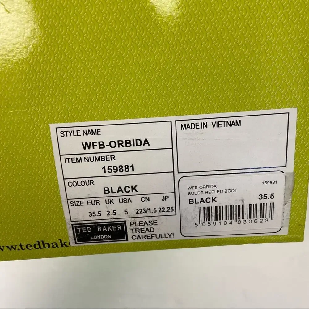 New Ted Baker Orbida Black Suede Block Heel Ankle Boots Size 35.5 - Picture 13 of 16
